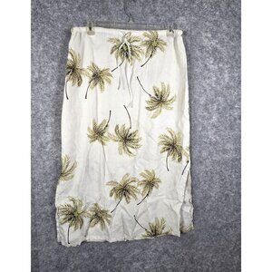 Uniform Paul Richard 100% Linen Palm Tree 2 Slit Side Skirt Women's Size Large
